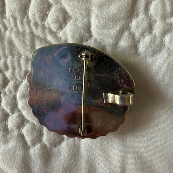 Mexico Sterling Silver Vintage Azurite Malachite Oval Leaf Pin Brooch/pendant - Picture 2 of 3